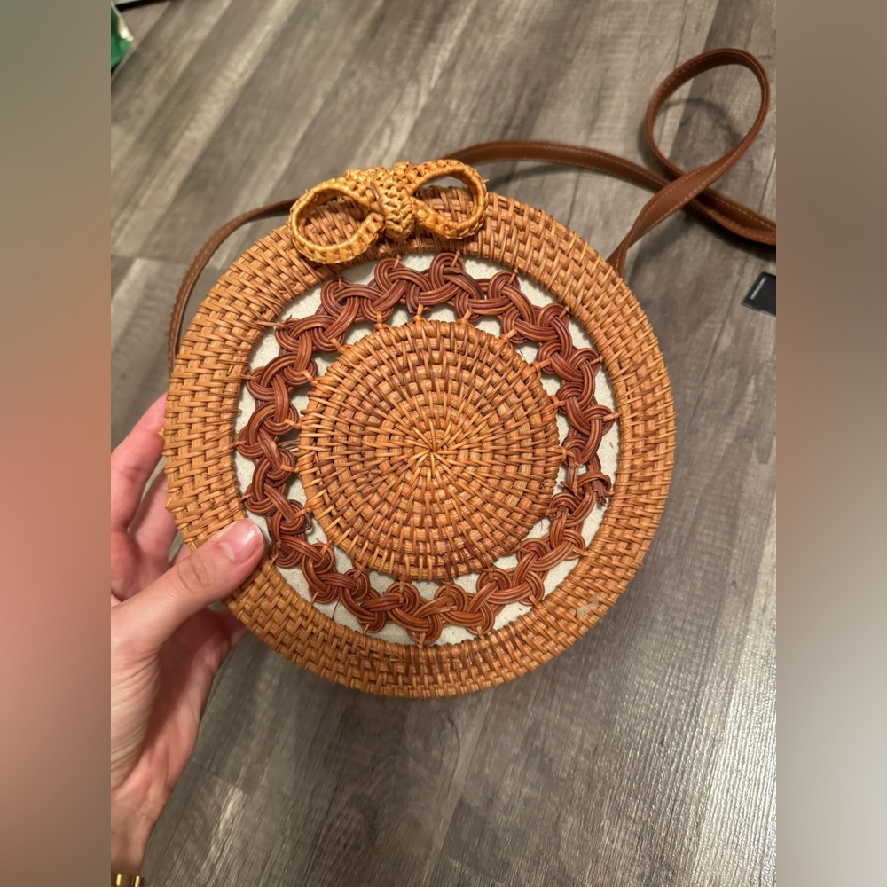 Lulus Brown Woven Round Crossbody Bag